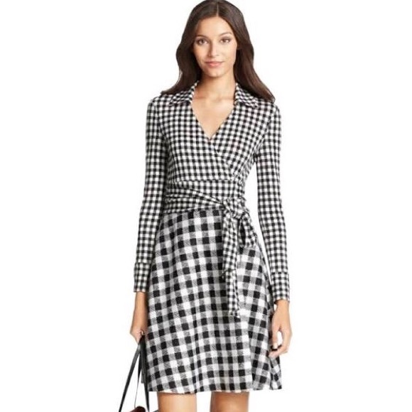 dvf black and white wrap dress
